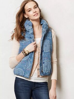 Anthropologie Pilcro Blue Quilted Chambray Puffer Vest